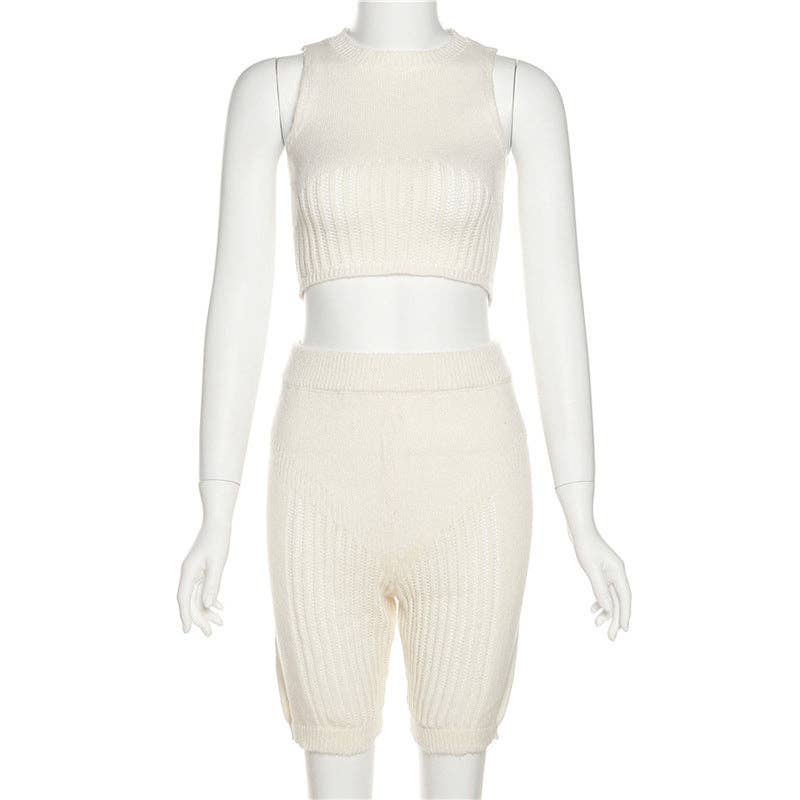 MB FASHION Knit Crop Top & High-Waisted Shorts Set 4668AT