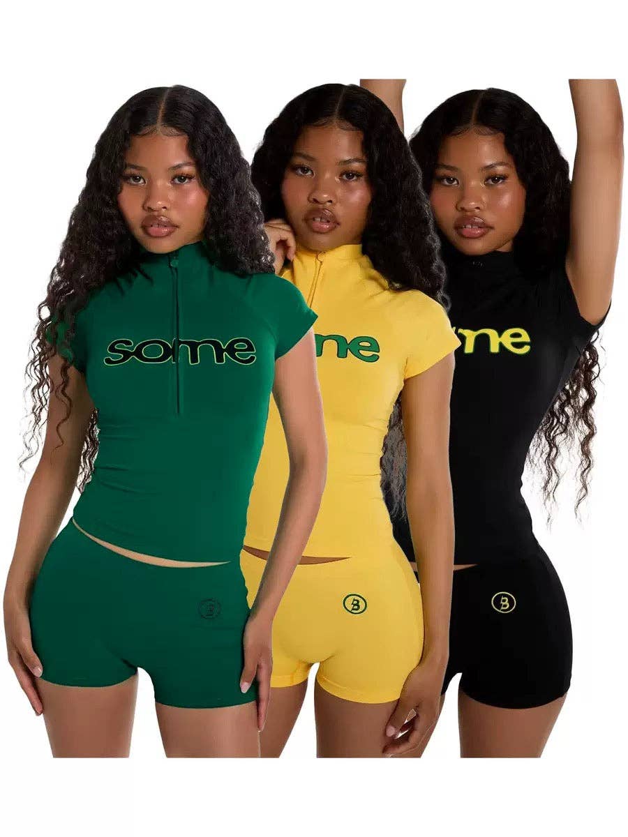 MB FASHION Short Sleeve Top & High-Waisted Biker Shorts Set 6018