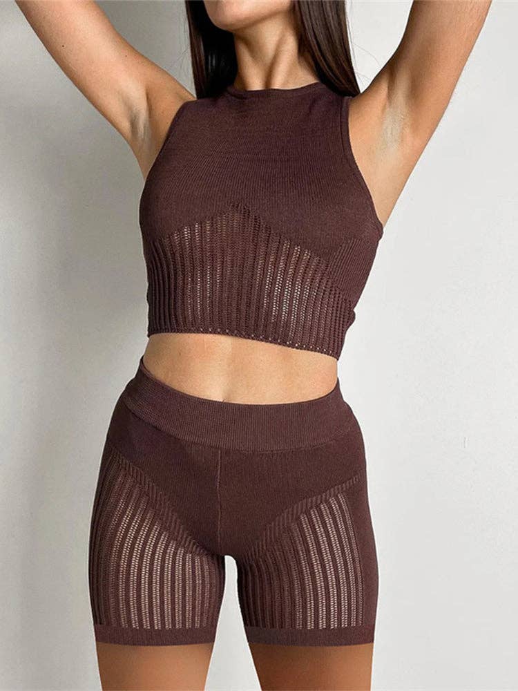MB FASHION Knit Crop Top & High-Waisted Shorts Set 4668AT