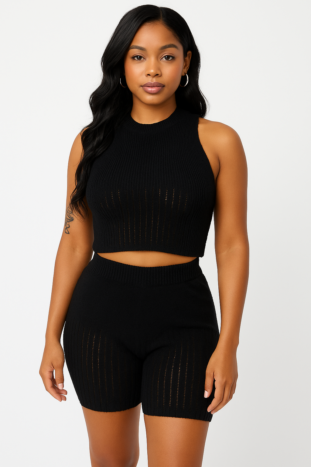 MB FASHION Knit Crop Top & High-Waisted Shorts Set 4668AT