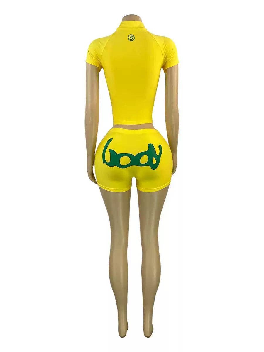 MB FASHION Short Sleeve Top & High-Waisted Biker Shorts Set 6018