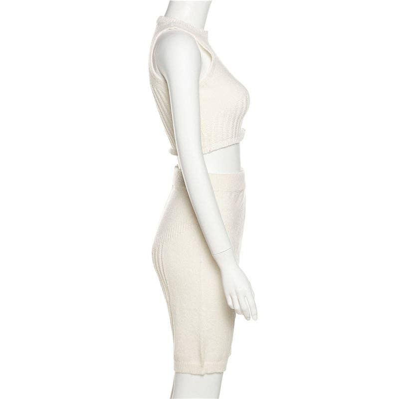 MB FASHION Knit Crop Top & High-Waisted Shorts Set 4668AT