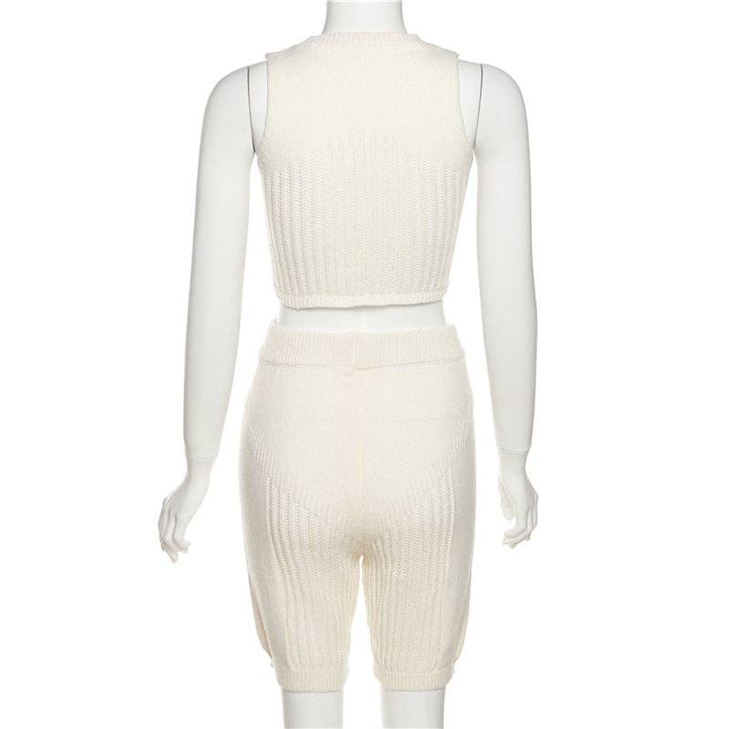 MB FASHION Knit Crop Top & High-Waisted Shorts Set 4668AT